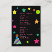 パーティーの帽子のパーティーのプランナーの名刺 名刺 (裏面)