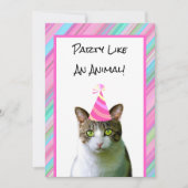 パーティーの帽子の誕生日を持つ動物の猫のような 招待状 (正面)