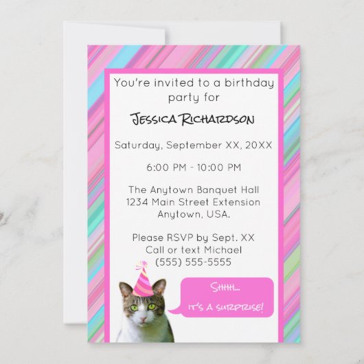 パーティーの帽子の誕生日を持つ動物の猫のような 招待状 (裏面)