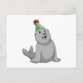 パーティーの帽子をかぶったアザラシのパーティー ポストカード (正面)