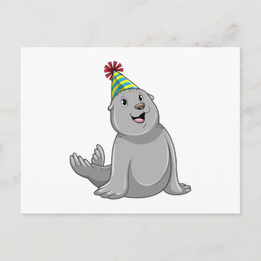 パーティーの帽子をかぶったアザラシ ポストカード (正面)