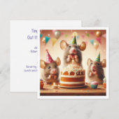 パーティーの帽子をかぶったマウス、マウスの誕生日招待状 招待状 (正面/裏面)