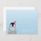 パーティーの帽子を持つかわいいベビーのペンギンは感謝していしています サンキューカード (正面/裏面)