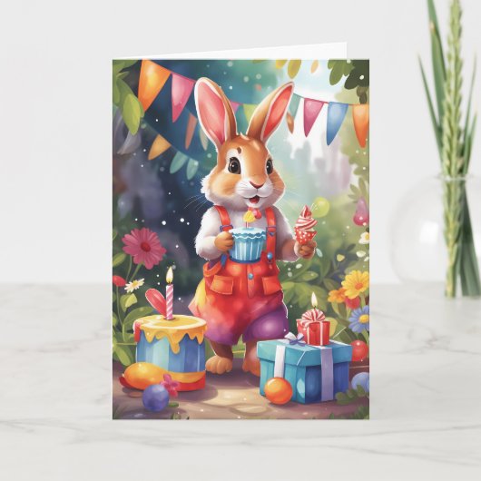 パーティーの庭でケーキと可愛いバニー |カード カード (正面)