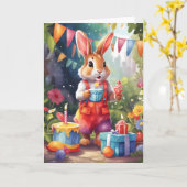 パーティーの庭でケーキと可愛いバニー |カード カード (黄色い花)