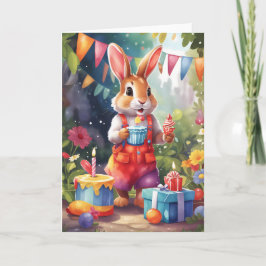 パーティーの庭でケーキと可愛いバニー |カード カード