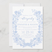 パーティーの後に埃っぽいブルーフローラ結婚リース 招待状 (正面)
