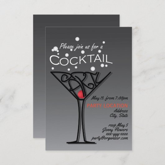 パーティーの招待状のデザイン（カクテルパーティー） 招待状 (正面/裏面)