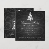 パーティーの招待状 エレガントな渦巻きの木 黒 招待状 (正面/裏面)