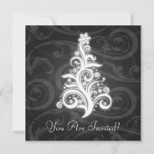 パーティーの招待状 エレガントな渦巻きの木 黒 招待状 (裏面)