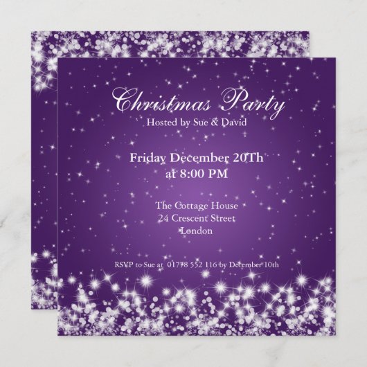 パーティーの招待状 エレガントな輝き カスタム パープル 招待状 (正面/裏面)