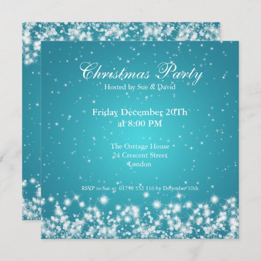 パーティーの招待状 エレガントな輝き カスタム ブルー 招待状 (正面/裏面)