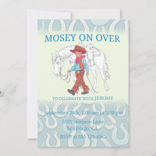 パーティーの招待 カウボーイと馬 招待状 (正面)