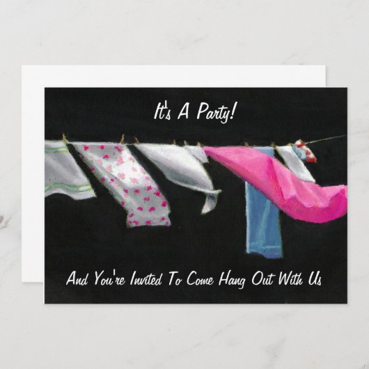 パーティーの招待: 来られる私達と時を過ごして下さい: 洗濯 招待状 (正面/裏面)