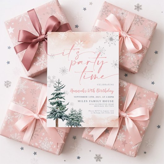 パーティーの時間で、赤面の冬の誕生日の招待状 招待状