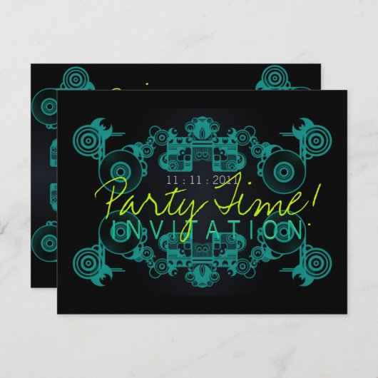 パーティーの時間ダンスの招待状のテンプレート 招待状 (正面/裏面)