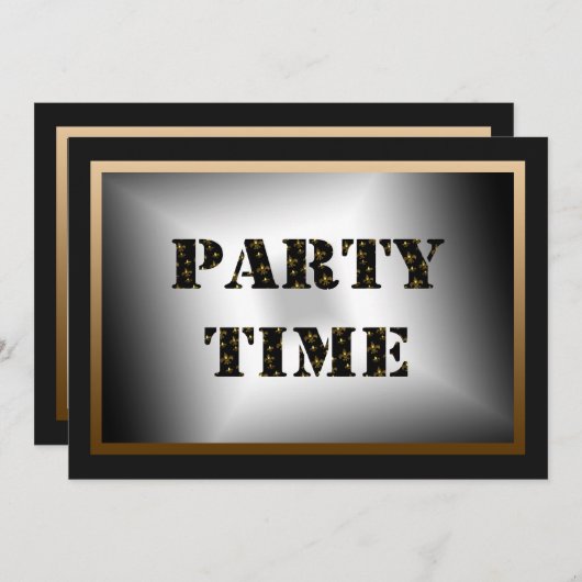 パーティーの時間黒の金ゴールドの（紋章の）フラ・ダ・リのパーティー 招待状 (正面/裏面)