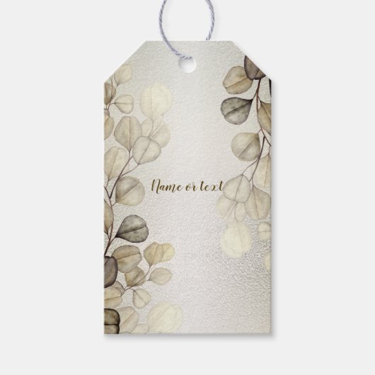 パーティーの水色ゴールデンユーカリの葉の光沢 ギフトタグ (正面)