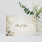 パーティーの水色ゴールデンユーカリの葉の光沢 サンキューカード (スタンド正面)