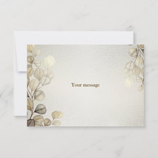 パーティーの水色ゴールデンユーカリの葉の光沢 サンキューカード (裏面)