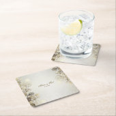 パーティーの水色ゴールデンユーカリの葉の光沢 スクエアペーパーコースター (インサイチュ)