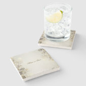 パーティーの水色ゴールデンユーカリの葉の光沢 ストーンコースター (横)