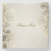 パーティーの水色ゴールデンユーカリの葉の光沢 ストーンコースター (正面)