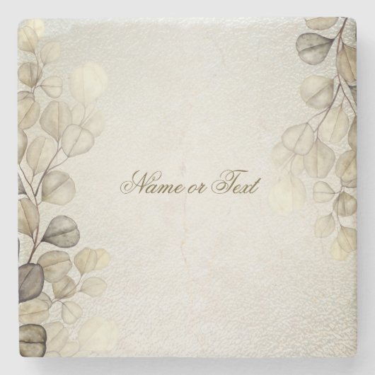 パーティーの水色ゴールデンユーカリの葉の光沢 ストーンコースター (正面)