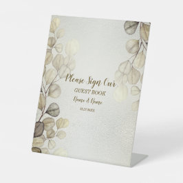 パーティーの水色ゴールデンユーカリの葉の光沢 台座サイン