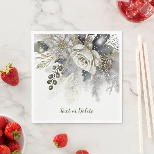 パーティーの水色シルバーゴールデンホワイトローズフラワー スタンダードランチョンナプキン (インサイチュ)