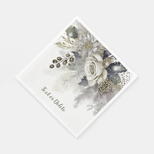 パーティーの水色シルバーゴールデンホワイトローズフラワー スタンダードランチョンナプキン (角)