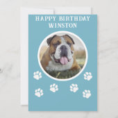 パーティーの犬の写真とテキストの青いペンダント旗 招待状 (裏面)