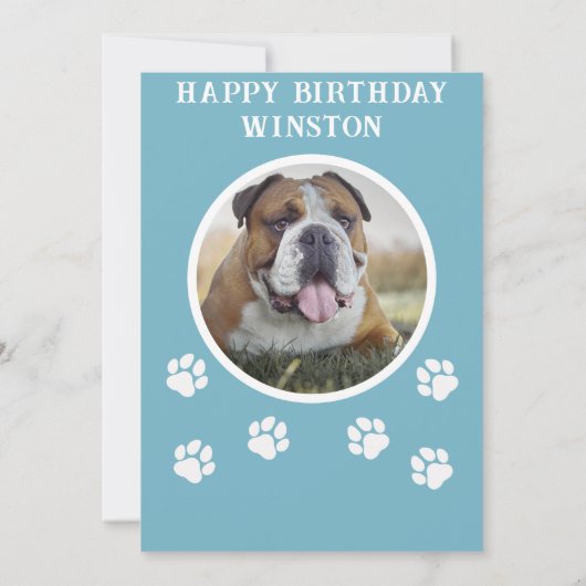 パーティーの犬の写真とテキストの青いペンダント旗 招待状 (裏面)