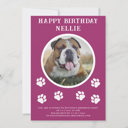 パーティーの犬の写真とテキストピンクパーティーの招待状 招待状 (正面)