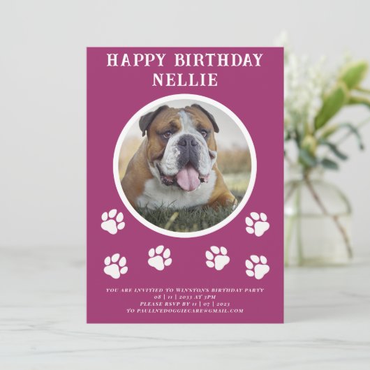 パーティーの犬の写真とテキストピンクパーティーの招待状 招待状 (スタンド正面)