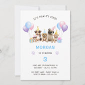 パーティーの犬ブルー誕生日水彩 招待状 (正面)