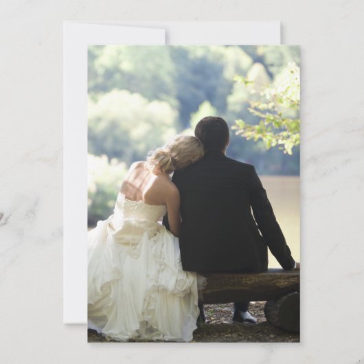 パーティーの緑の写真の後に幸せ結婚に 招待状 (裏面)