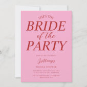 パーティーの花嫁 ピンクのブライダルシャワー 招待状 (正面)