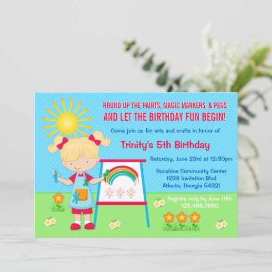 パーティーの芸術および技術の誕生日の招待を絵を描くこと 招待状 (スタンド正面)