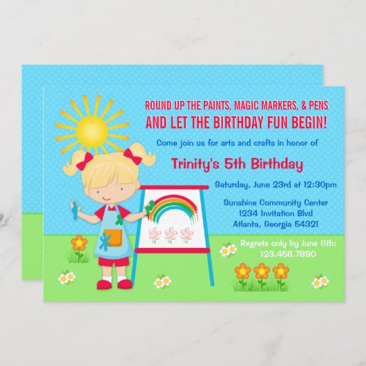 パーティーの芸術および技術の誕生日の招待を絵を描くこと 招待状 (正面/裏面)