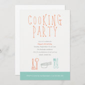 パーティーの誕生日の台所道具落書き第6の調理 招待状 (正面/裏面)