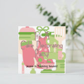 パーティーの誕生日の招待を飾る女の子のケーキ 招待状 (スタンド正面)