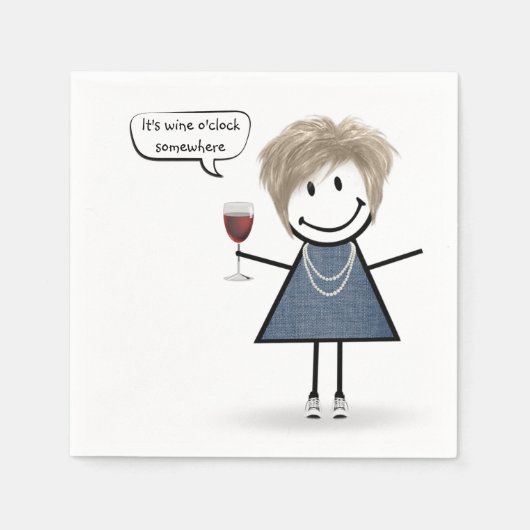パーティーの赤ワインの女の子 スタンダードカクテルナプキン (正面)
