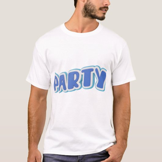 パーティーの雰囲気を伝える3Dタイポグラフィーデザイン Tシャツ (正面)