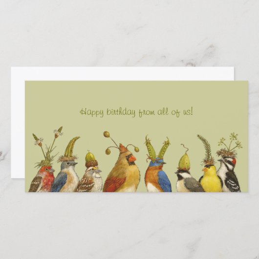 パーティーの鳥のハッピーバースデーのすべての私たちのカード (正面/裏面)