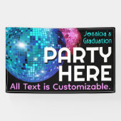 パーティーはこちらカスタマイズ。ディスコ球告知 横断幕 (横)