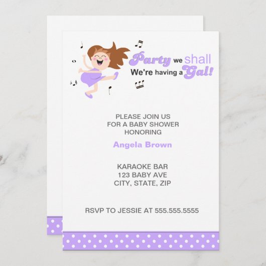 パーティーはギャルな女の子の赤ん坊シャワーを持つだろう 招待状 (正面/裏面)