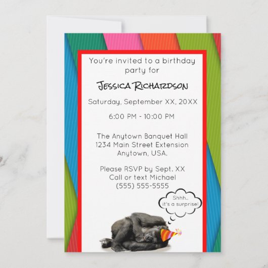 パーティーは動物のゴリラのように帽子の誕生日 招待状 (裏面)