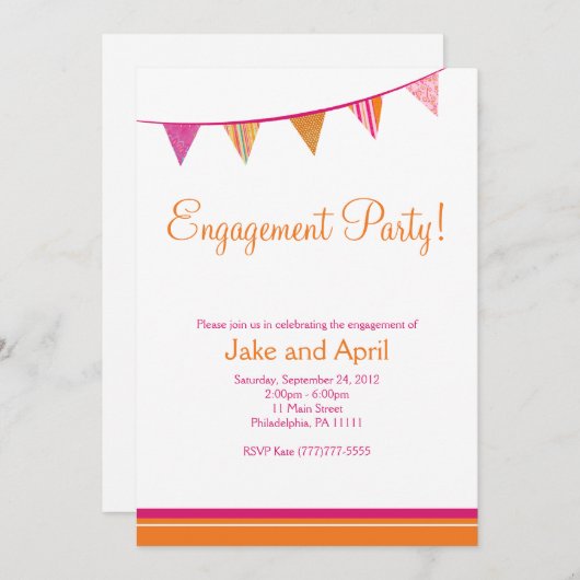 パーティーは婚約パーティに-ピンク及びオレンジ印を付けます 招待状 (正面/裏面)