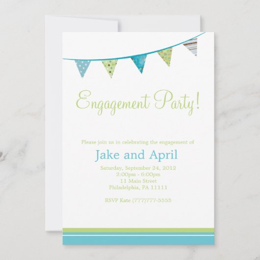 パーティーは婚約パーティに-緑及び青印を付けます 招待状 (正面)